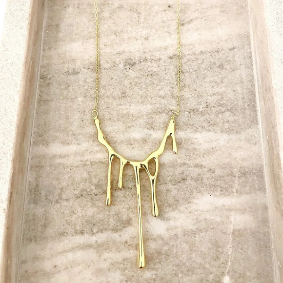 925 Sterling Silver Drip Necklace 18k Gold Statement Necklace Melting Necklace - Picture 2 of 7